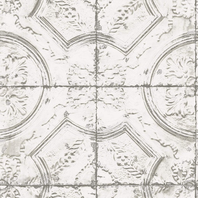 InHome NHS3711 Newport Tin Tile Peel Stick Wallpaper, White & Off-White - Image 1